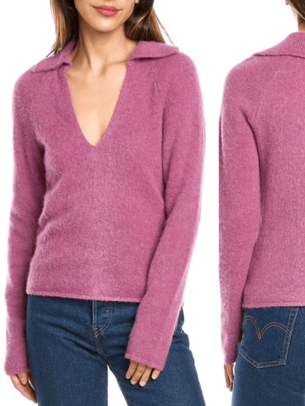 Vince Mauve V-Neck Knit Sweater Alpaca Wool Blend Size Medium Cozy Lightweight